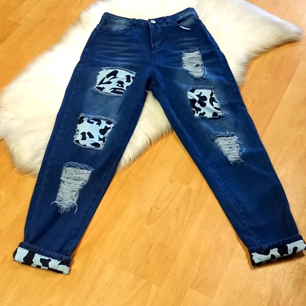 Misslook Patchwork Distressed Cuffed Jeans - image 5